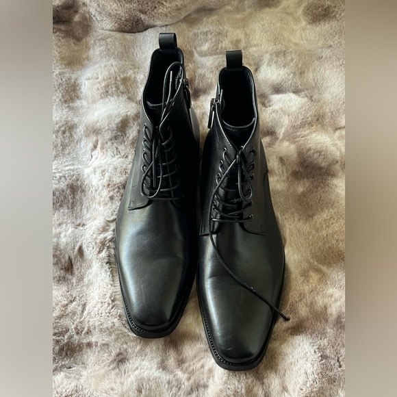 GIFENNSE  men's Black Leather Round Toe Lace Up Ankle Boots Sz 10.5 - Picture 1 of 7